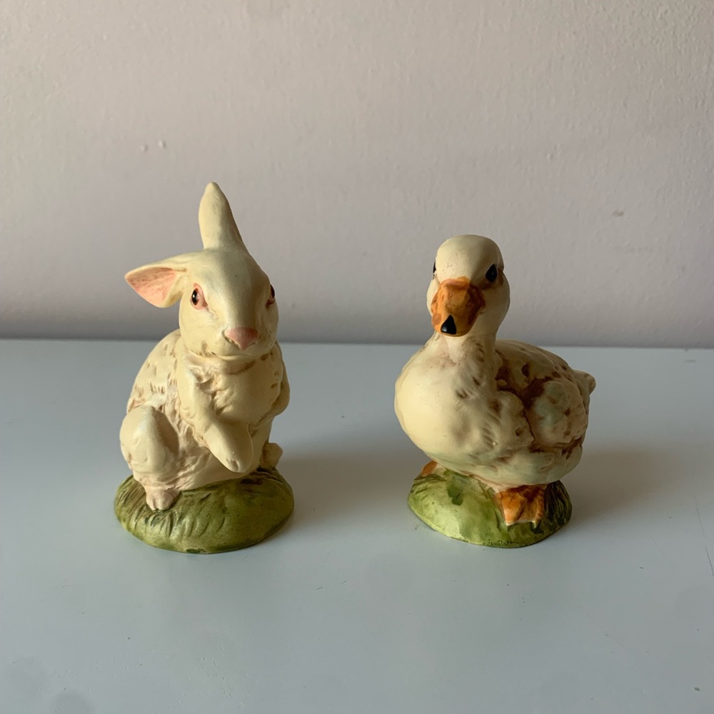 Vintage Duck and Bunny Ceramic Figurine Set